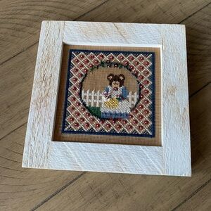 Cottage Bear Cross-Stitch/Beaded Framed Art
